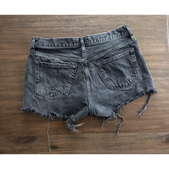 Agolde Parker Shorts Women’s 27 Button Fly Black Raw Hem Distressed - Picture 2 of 10